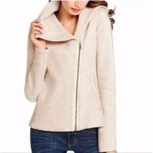 Cabi Womens Long Sleeve Quilted Asymmetrical Full-Zip Moto Jacket Beige Medium